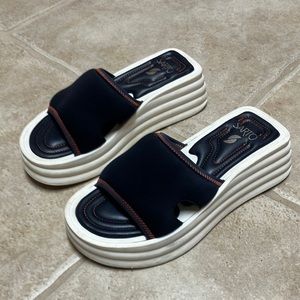 Gently used navy slide on sandals